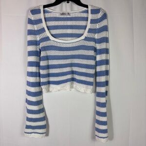 Hollister Blue and White Striped Cropped Sweater M Boho Y2K Beachy Festival